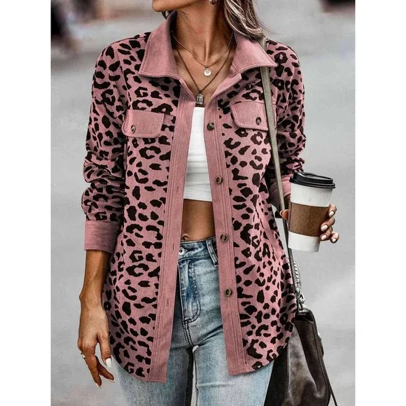 Leopard Button Down Shacket Jacket - Picture 3 of 11